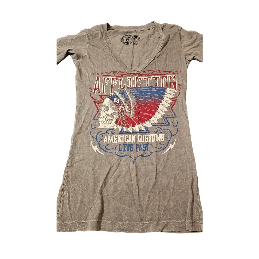 Affliction American Customs size small graphic shirt flag on back